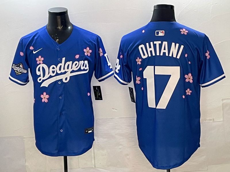 Men Nike 2026 Los Angeles Dodgers #17 Ohtani Blue Sakura Edition Game MLB Jersey 052